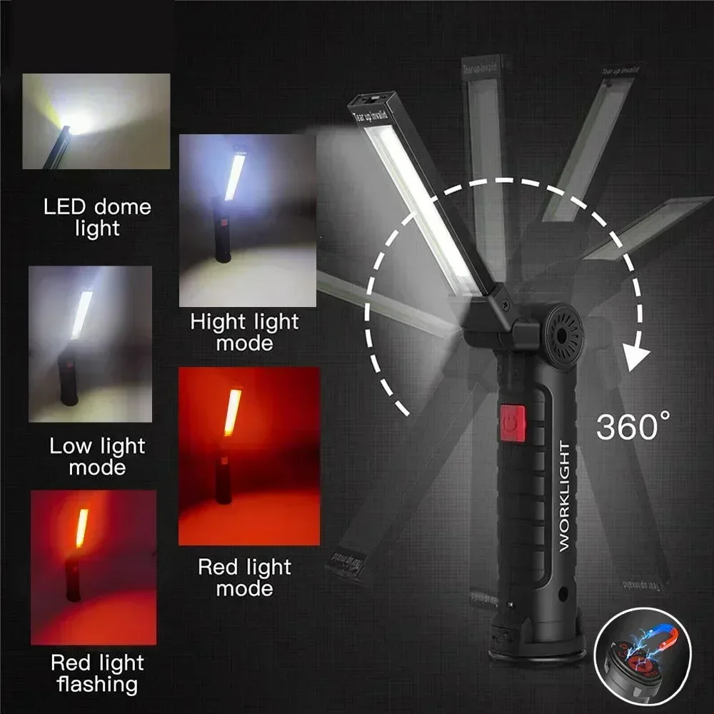 Multifunktionale faltbare Arbeitsleuchte, tragbare Campingleuchte, wiederaufladbare USB-Taschenlampe mit eingebauter Batterie, magnetische Lampe