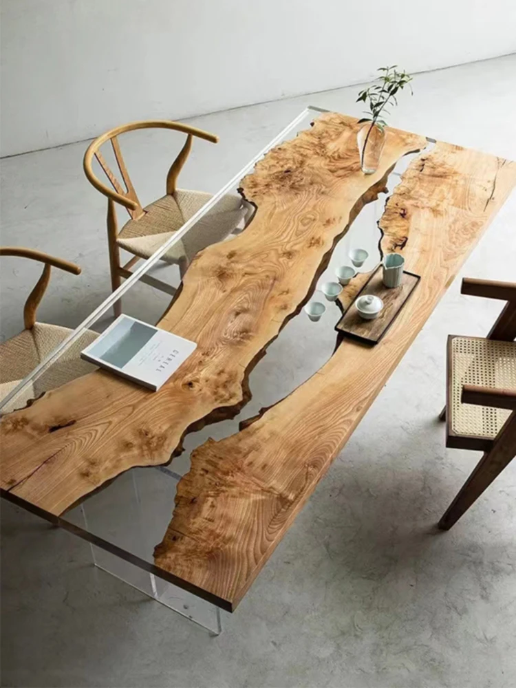 Epoxy resin river table tea large board table wave coffee solid wood dining log ocean panel