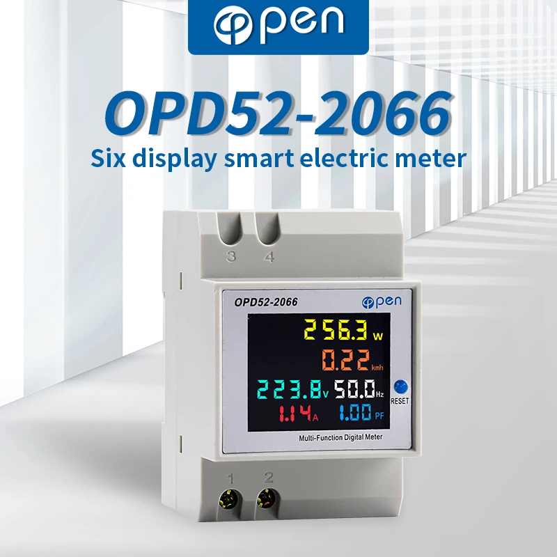 D52-2066 6IN1 din rail AC monitor 110V 220V 100A Voltage Current Power Factor Active KWH Electric energy Frequency meter VOLT AM