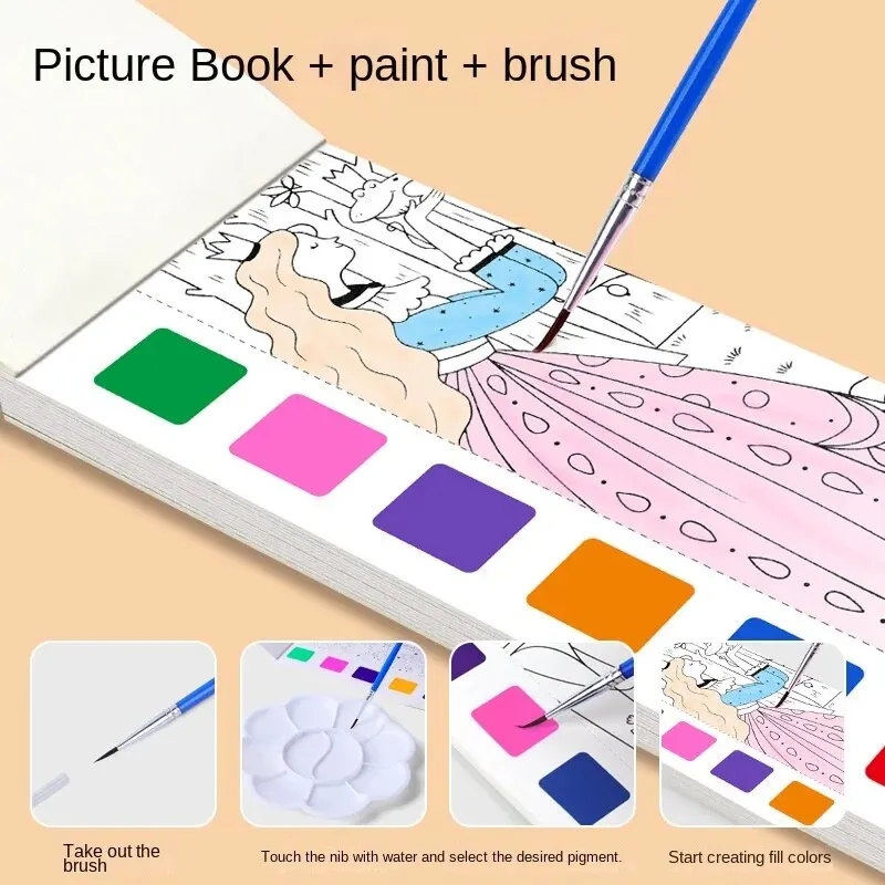 1 個子供の水彩ぬりえブック学生ぬりえと描画ブック描画内蔵水彩ペイントペン