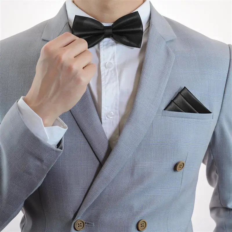 Conjunto de corbatas de moño para hombre, conjunto de pañuelos de esmoquin suave a la moda, color negro
