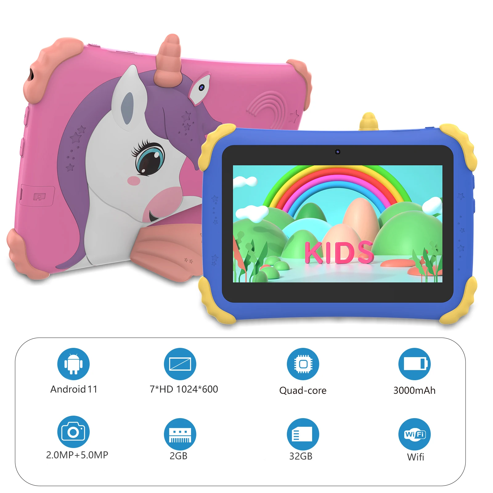 Tabletas Android de 7 pulgadas para niños, tabletas con Wifi, protección ocular, tabletas de aprendizaje, Software educativo para juegos, PC
