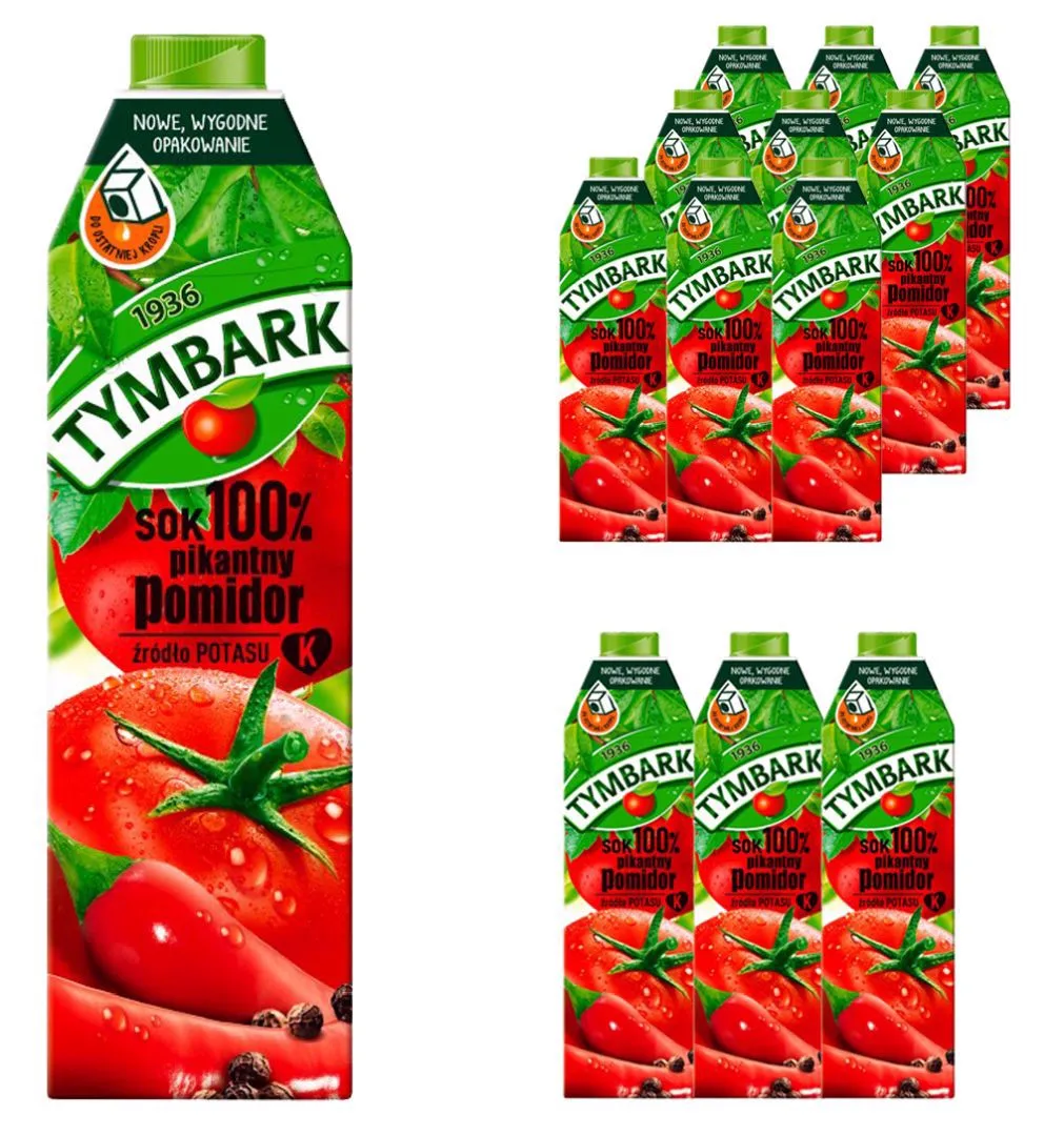 Tymbark Sok 100% pikantny pomidor 1 l x12 sztuk
