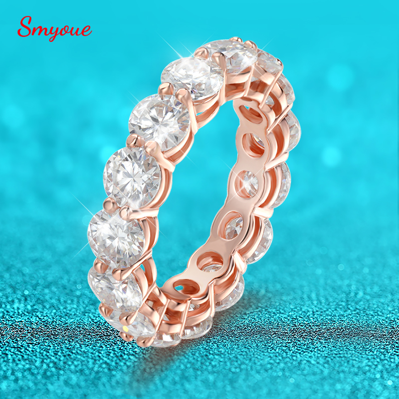 Smyoue 3/3,5/5 mm Roségold Farbe Alle Moissanit Ringe für Frauen Funkelnder Ehering 925 Sterling Silber Klassische Schmuckbänder