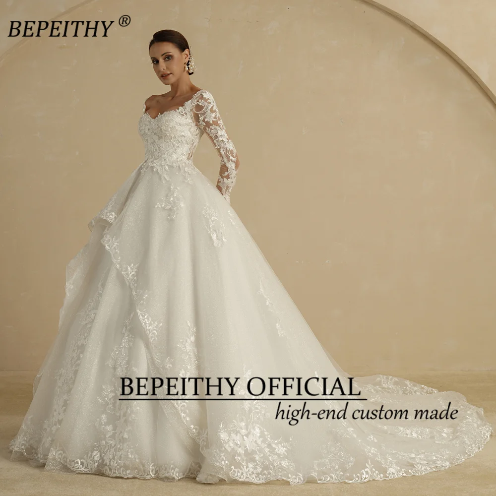 Bepeithy-女性用のパーソナライズされたグリッターボールガウン,長袖,フリルスカート,光沢のあるブライダルドレス,ウェディングドレス,恋人,2022