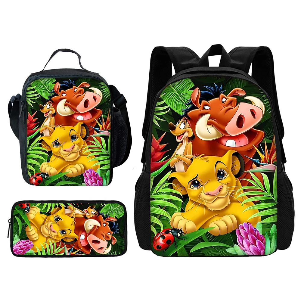O Rei Leão Mochila dos desenhos animados com lancheiras, Sacos de lápis para criança, Mochilas escolares para meninos e meninas, Melhor presente