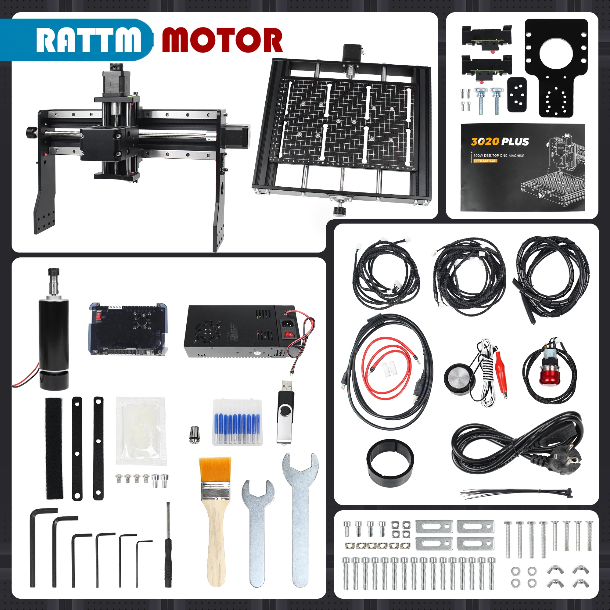 1948 eu】 3020 plus Router per legno CNC con mandrino da 500w controllo GBRL guida lineare fresatrice per incisione su metallo ad alta precisione