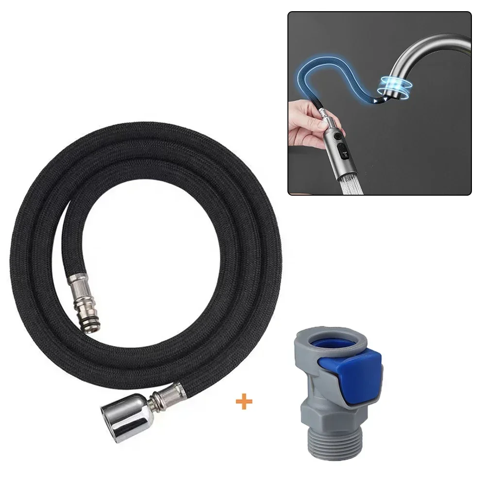 Home Improvement Kitchen Faucet Hose 1.5m Faucet Hose Metal Heads Resistant Easy Installation High Density Nylon