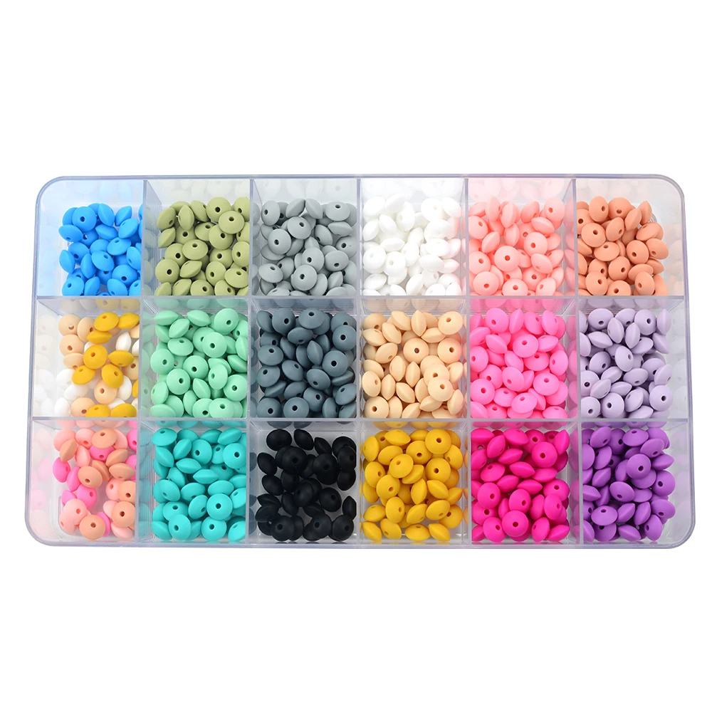50 unids/lote de cuentas de lentejas de silicona de 12mm, sin BPA, dijes DIY, accesorio de lactancia para recién nacido, collar de dentición, juguete para la dentición