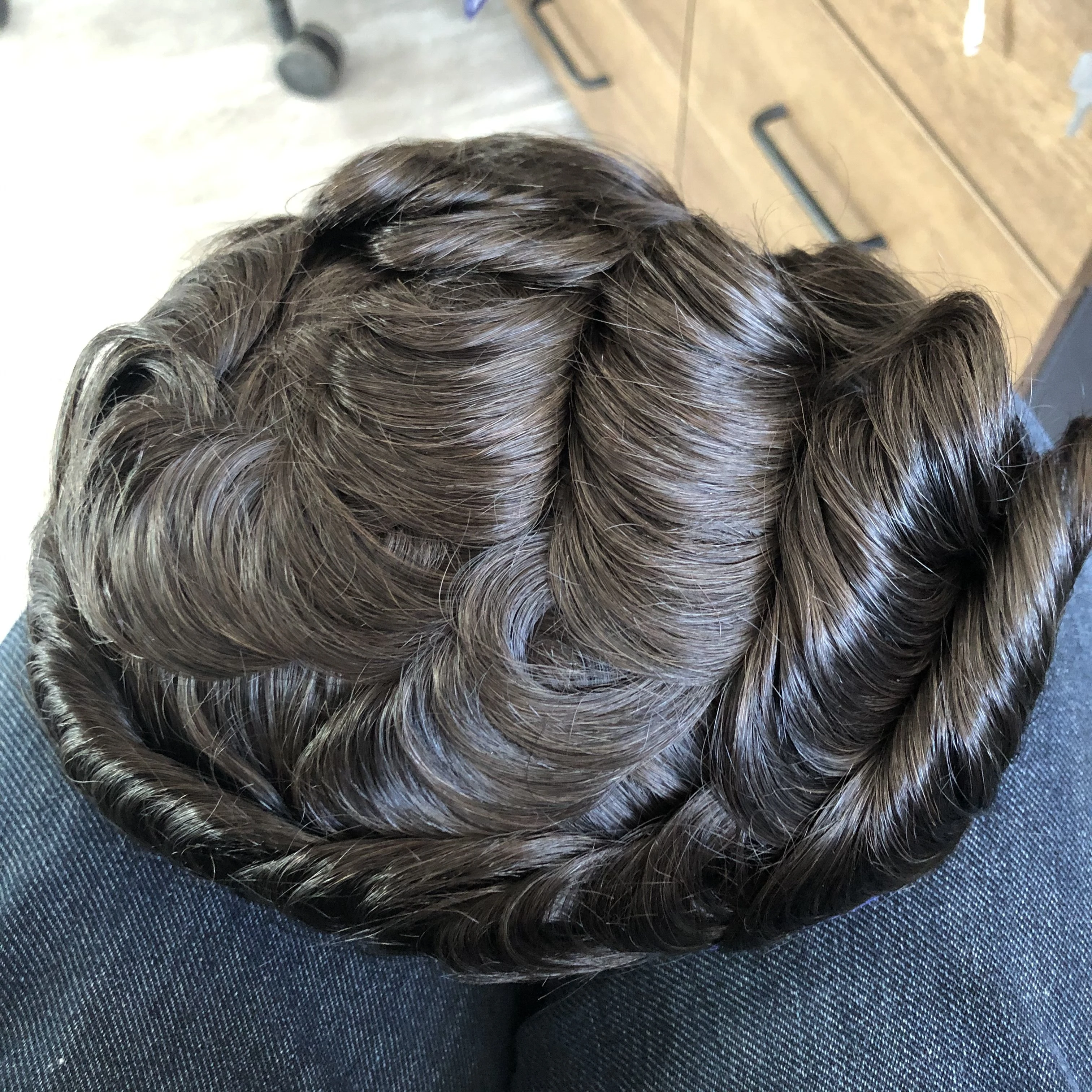 100% มนุษย์ผมผู้ชาย Toupee เส้นผมธรรมชาติผิว PU ฐานทนทานบาง 0.1 มม.ชายวิกผมเปลี่ยนหน่วย Capillary Prosthesis