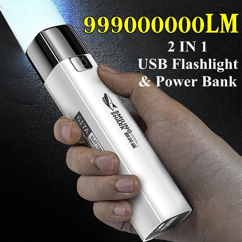 USB Sạc LED 2 Trong 1 9990000LM Mini Siêu Sáng Đèn Pin Led & Công Suất Ngân Hàng Ngoài Trời Đi Cắm Trại săn Bắn