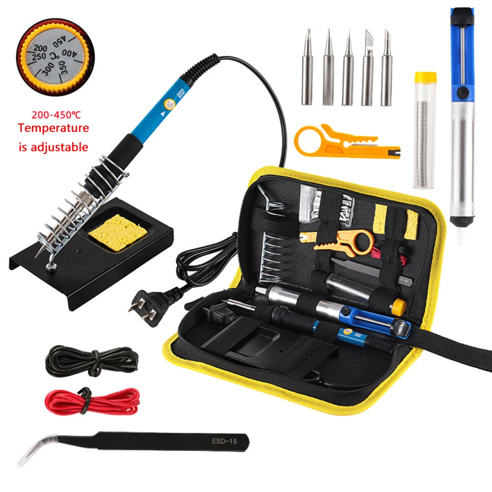 Kit de soldador 60W calentador cerámico 14 en 1 herramienta de soldadura 200 a 450 ° C soldador de estaño con alambre de punta ajustable