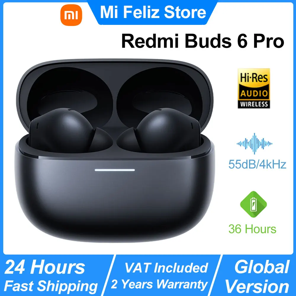 Xiaomi Redmi Buds 6 Pro kabelloser Bluetooth-Kopfhörer, hochauflösendes Audio mit LDAC, 55 dB aktive Geräuschunterdrückung, BT5.3, globale Version
