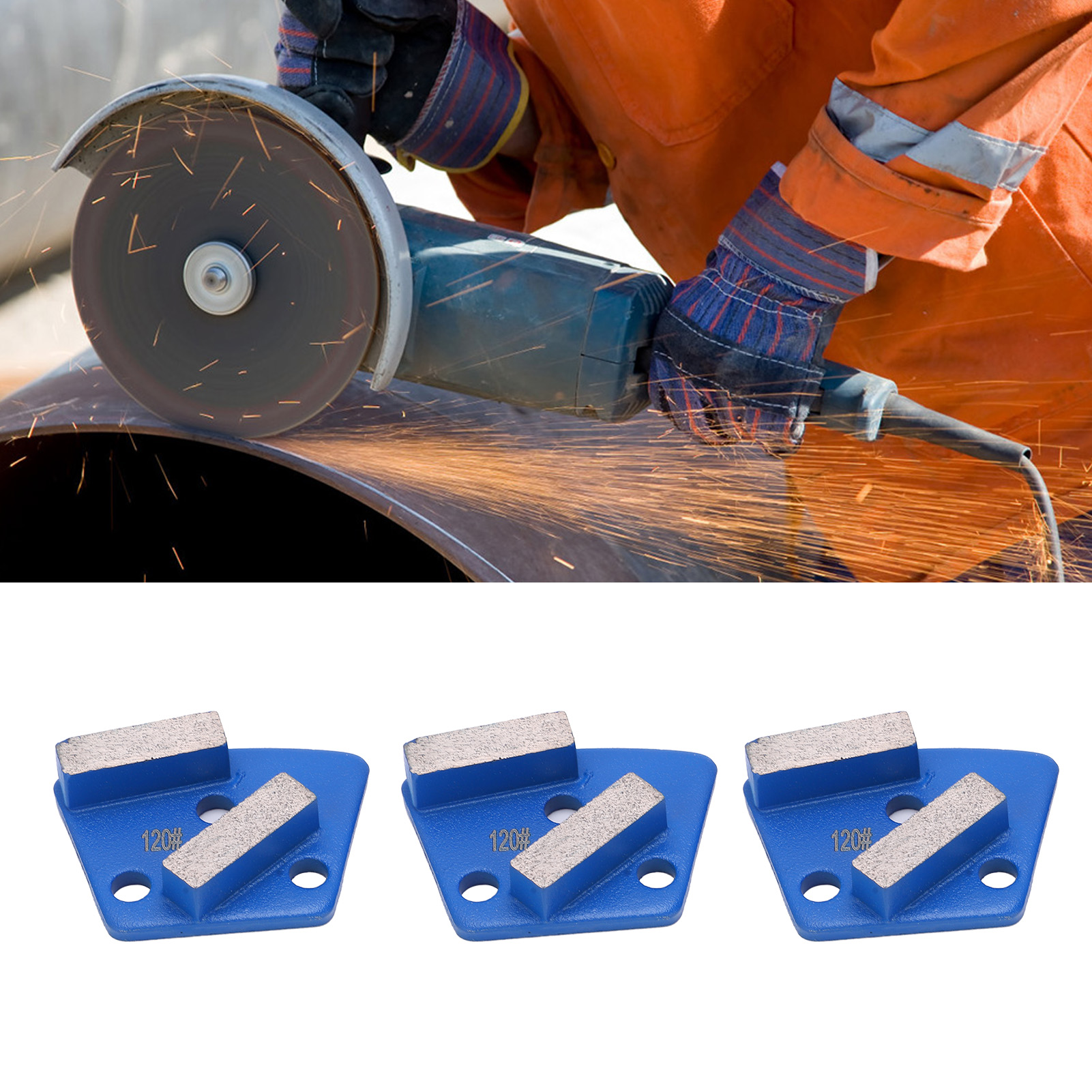 ZK30 3Pcs Diamond Grinding Shoes Trapezoid Concrete Floor Aggreesive Cutting 2 Long Teeth Blue 120#