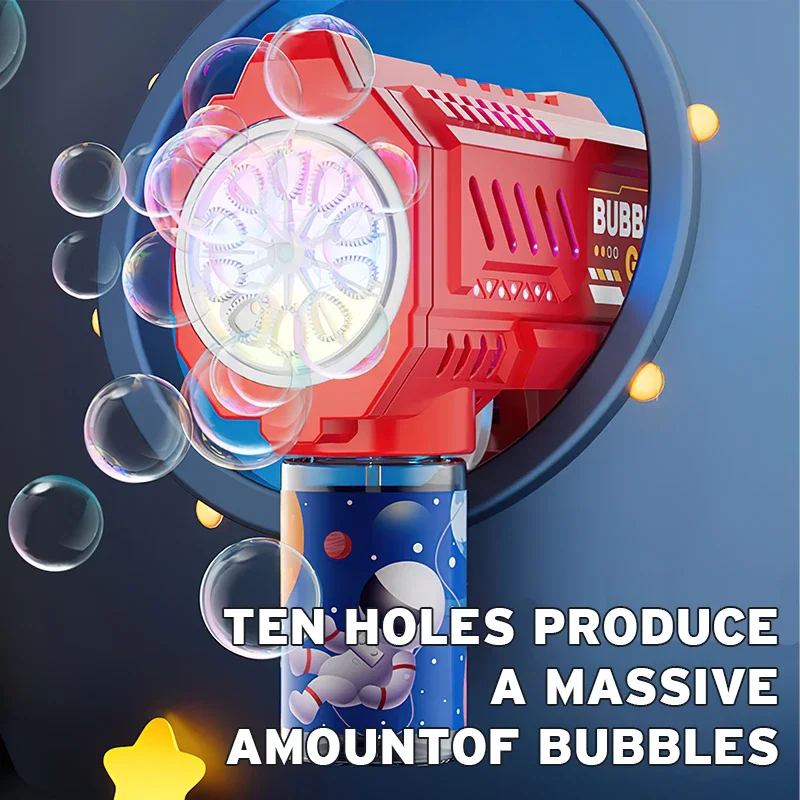 Pistola de bolhas totalmente automática, máquina de bolhas de foguete, soprador automático com brinquedo líquido de bolhas para crianças, praia, presentes de bolhas ao ar livre