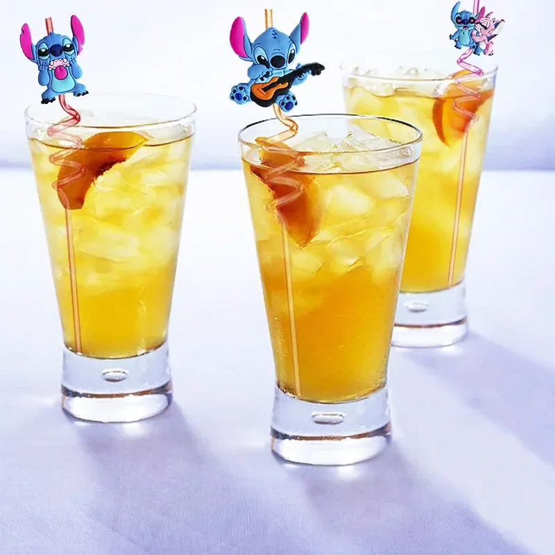 การ์ตูน Stitch Series หลอดโค้งหลอดไอศกรีมยางนุ่มเป็นมิตรกับสิ่งแวดล้อมวัสดุเกรดอาหารศิลปะการออกแบบฟาง