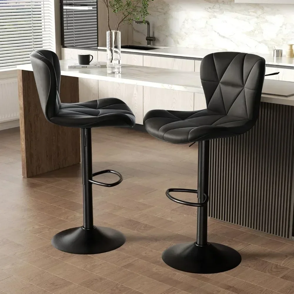 Modern Bar Stools , Adjustable Faux Leather Upholstered Swivel Bar Stools, Counter Height Bar Chairs with Back