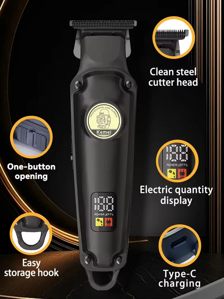 Kemei-cortadora de pelo recargable para hombre, afeitadora de barba eléctrica lavable con cabezal calvo, inalámbrica, para peluquero, KM-2371, KM-2024