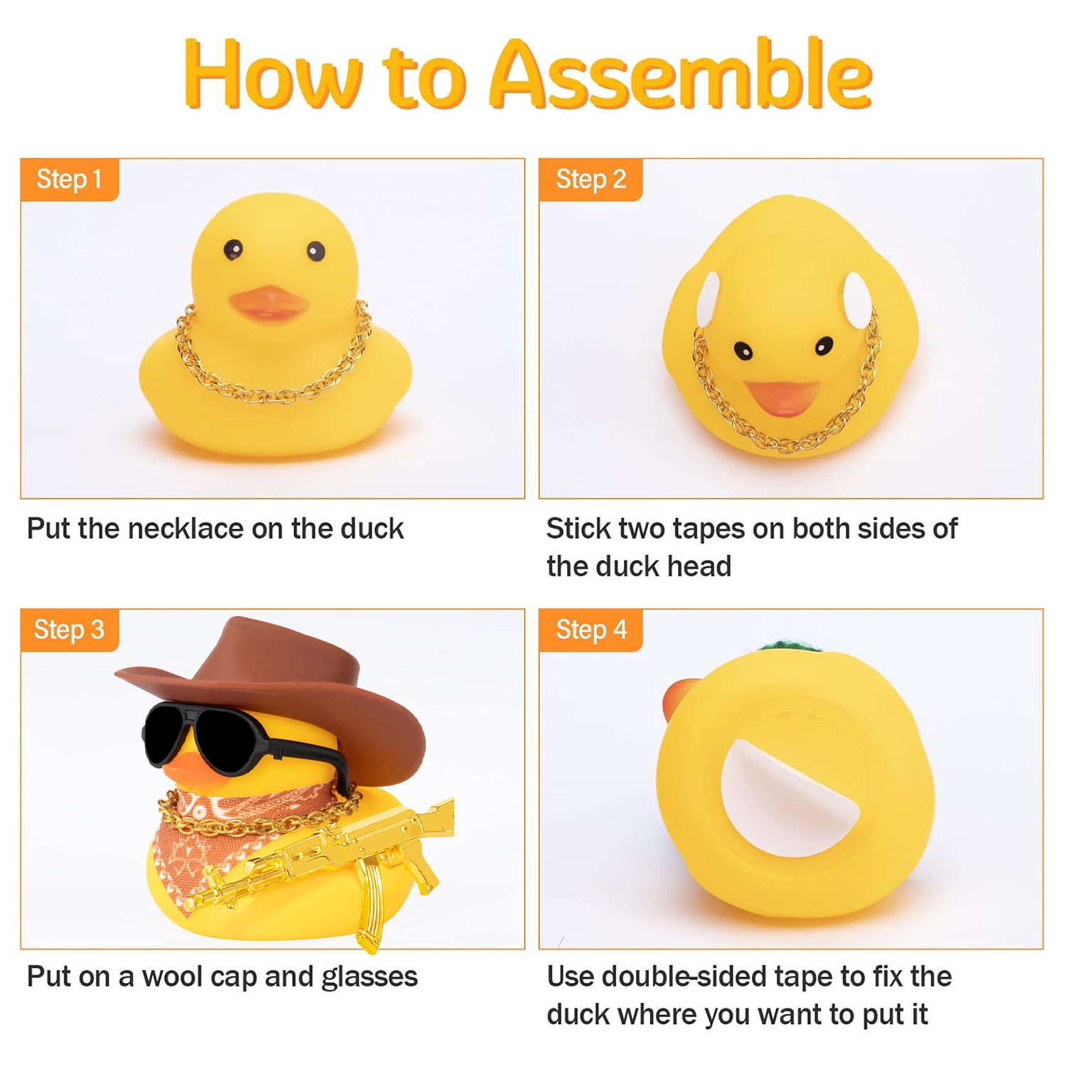 Cowboy Duck with Guns Car Dashboard Decorations Rubber Duck Car Ornaments with Cool Accessories Mini Swim Ring Sun Hat Sunglasse