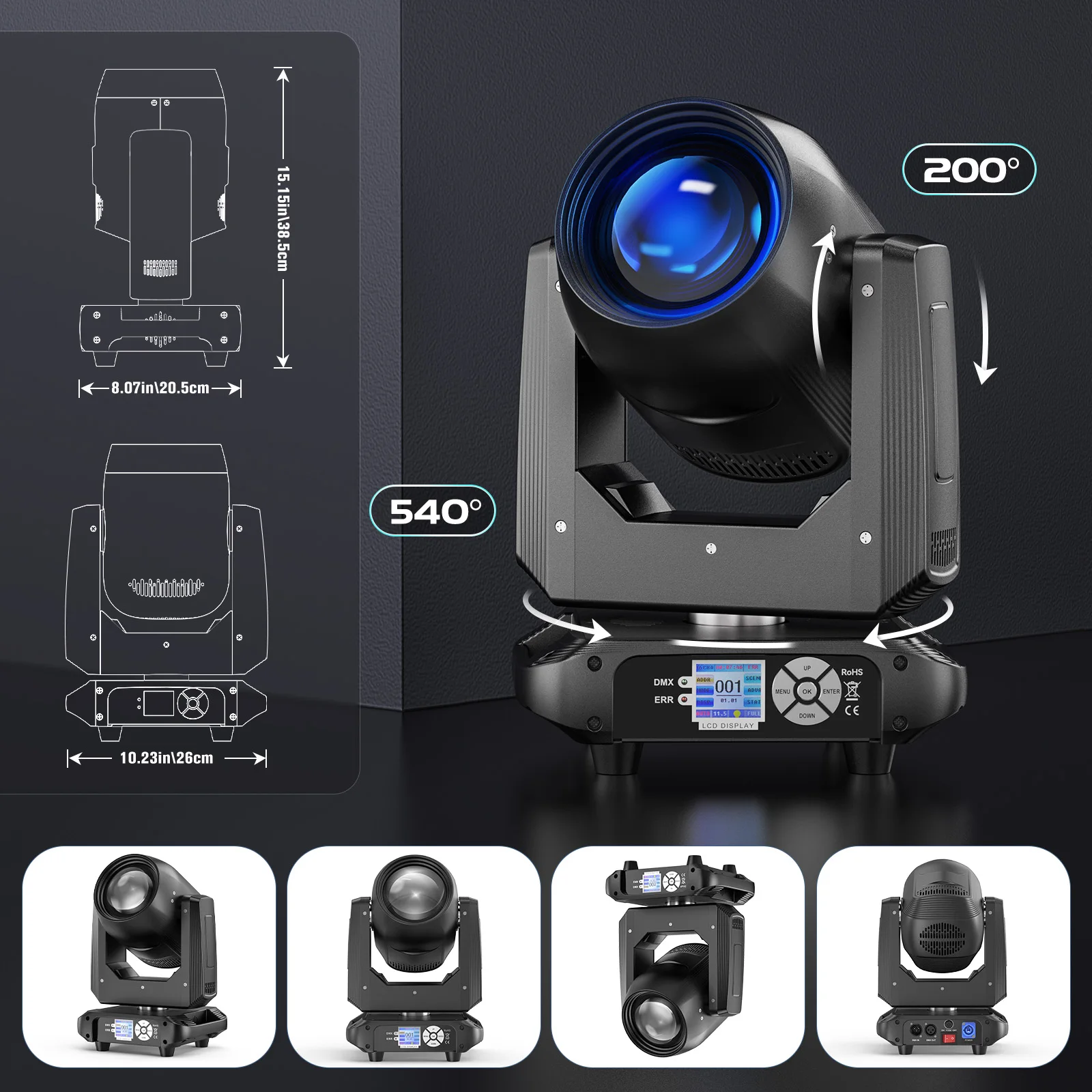 U'King 150 W Beam Moving Head Licht Rotierend 18 Prismen 14 Gobos LED Regenbogeneffekt Zoom Bühnenlicht DMX512 für DJ Disco Show Bar