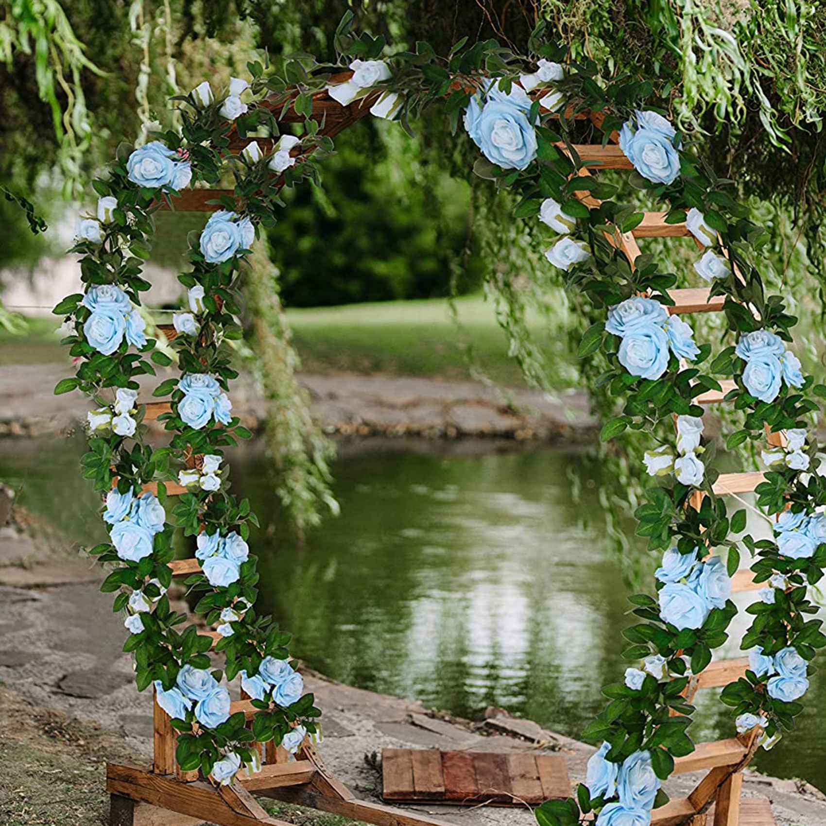 BABQ 3 guirnaldas de vid de rosas artificiales en total de 32,5 pies, cestas colgantes de flores de seda, plantas para interiores y exteriores (azul)