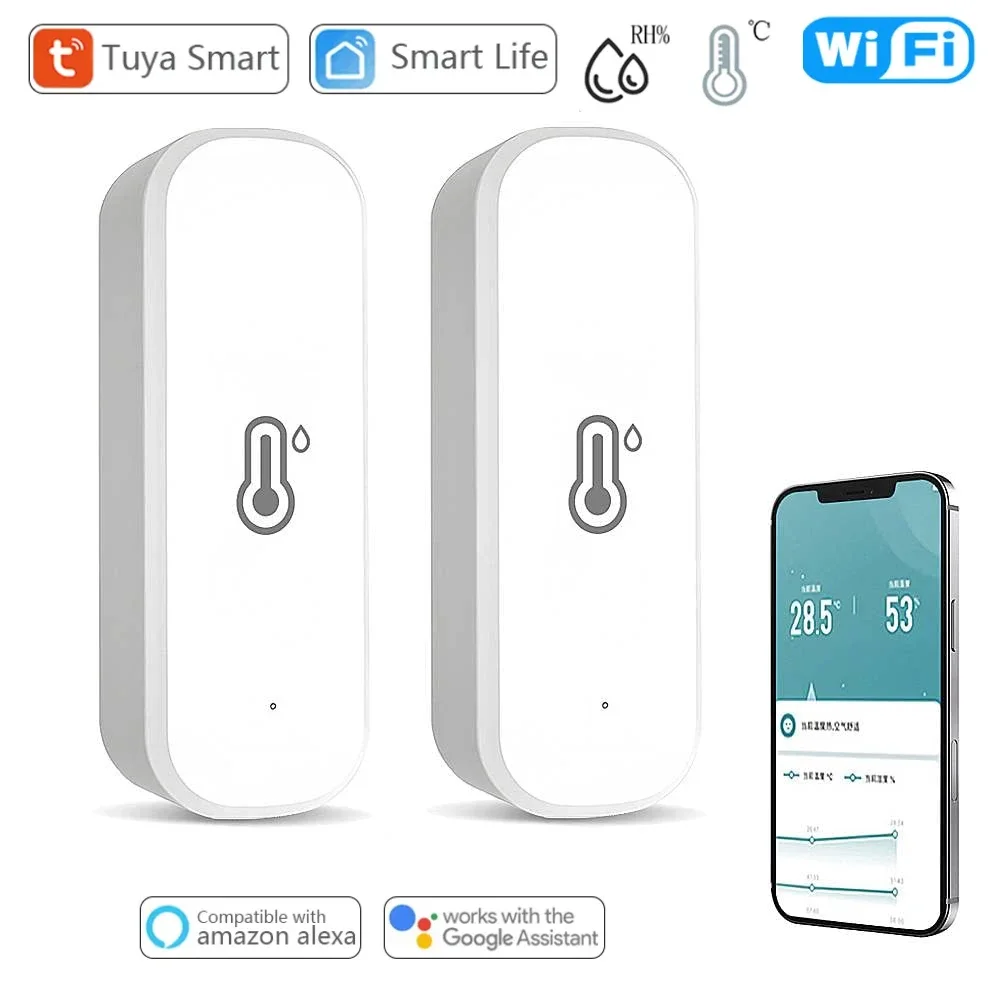 Sensor de temperatura y humedad WiFi Tuya, Control del hogar, No requiere concentrador, funciona con batería con Alexa, Google Home, Sensor Tuya