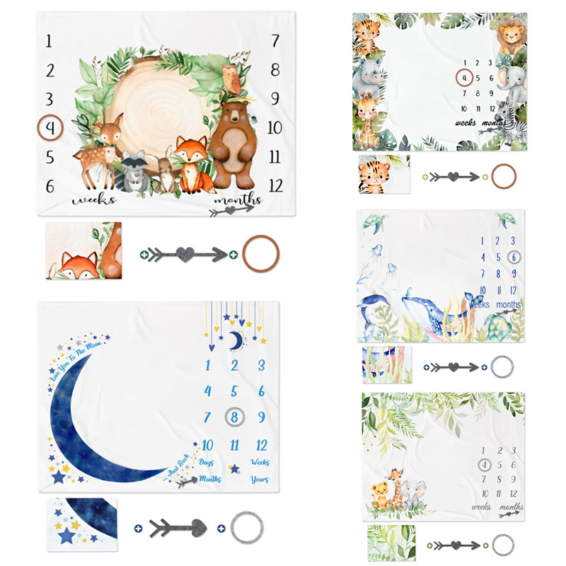 Детское одеяло с изображением животных из мультфильма, муслиновое одеяло для записи роста ребенка, реквизит для фотосъемки новорожденных, тканевые аксессуары