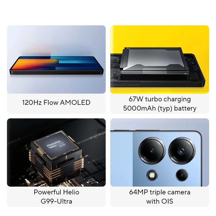 Смартфон POCO M6 Pro 5000mA 67W с проводной зарядкой Helio G99 Ultra 6.67 Flow AMOLED 120Hz AMOLED 64MP Камера NFC
