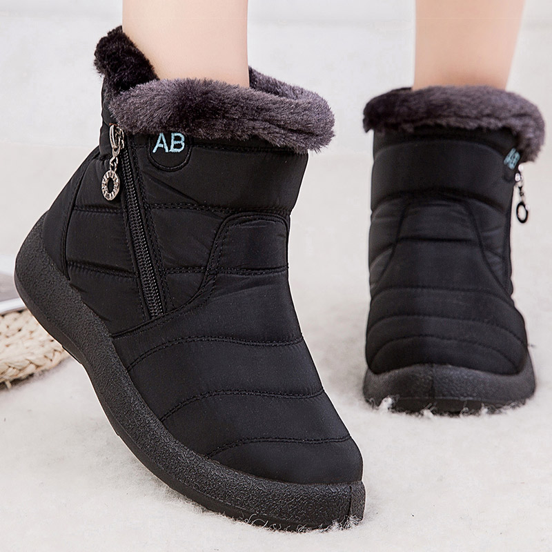 女性のブーツ女性のアンクルブーツ毛皮の冬の靴女性ローヒール冬のブーツ雪防水 Bota Ş Mujer 冬の靴