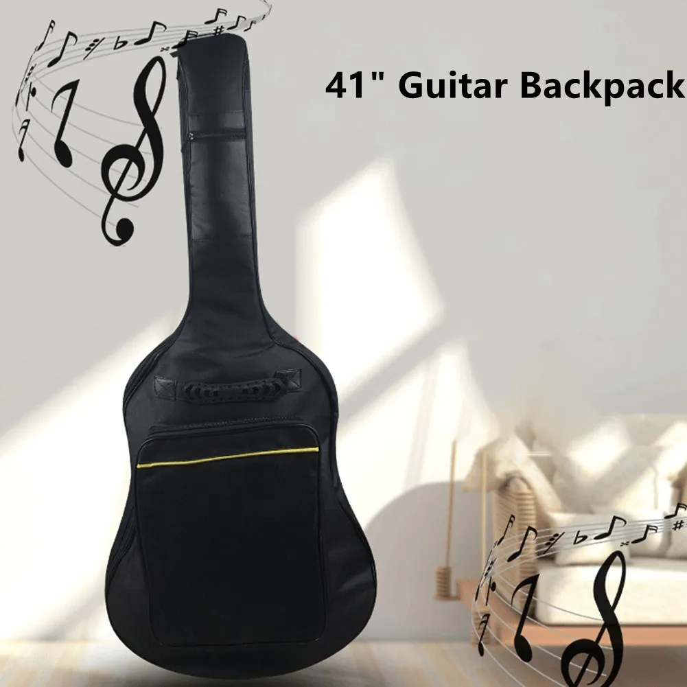 41 Inch Akoestische Gitaartas Waterdichte Rip-Stop Oxford Nylon Dubbele Bandjes Gewatteerde Zwarte Gitaarkoffer Gig Rugzak Muzikale Instrum