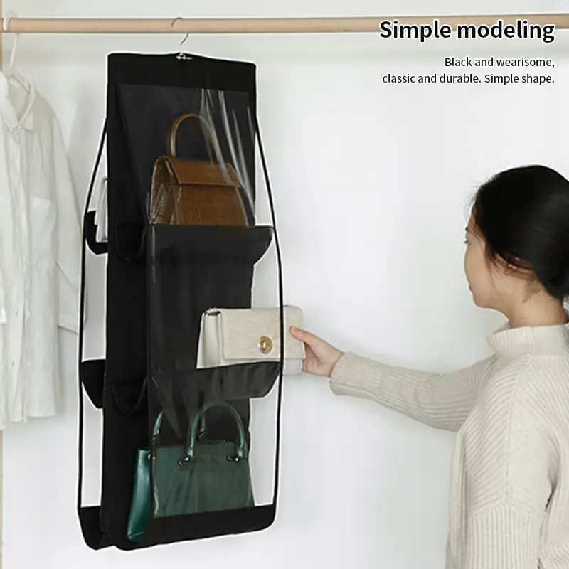 Organizzatore da appendere per borsa nera con 6 tasche Borsa portaoggetti pieghevole in tessuto Oxford per camera da letto armadio familiare