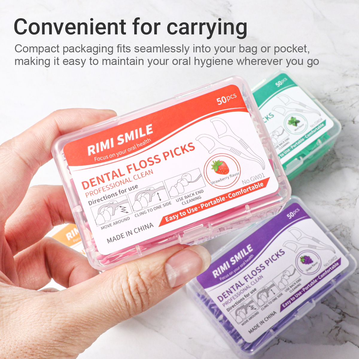 스틱/박스 50개, 과일향 치실 스틱, 선택할 수 있는 4가지 맛, 치아 사이 틈 청소 도구