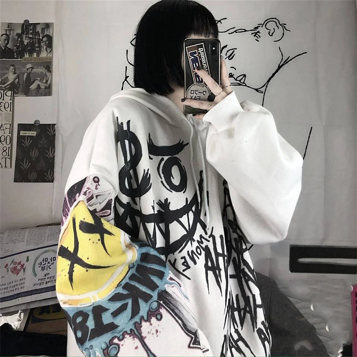 Sudadera gótica japonesa con capucha de Hip Hop para mujer, sudadera de gran tamaño para primavera y otoño, divertidas sudaderas con capucha Punk, Tops, ropa para mujer, Sudadera con capucha para niña