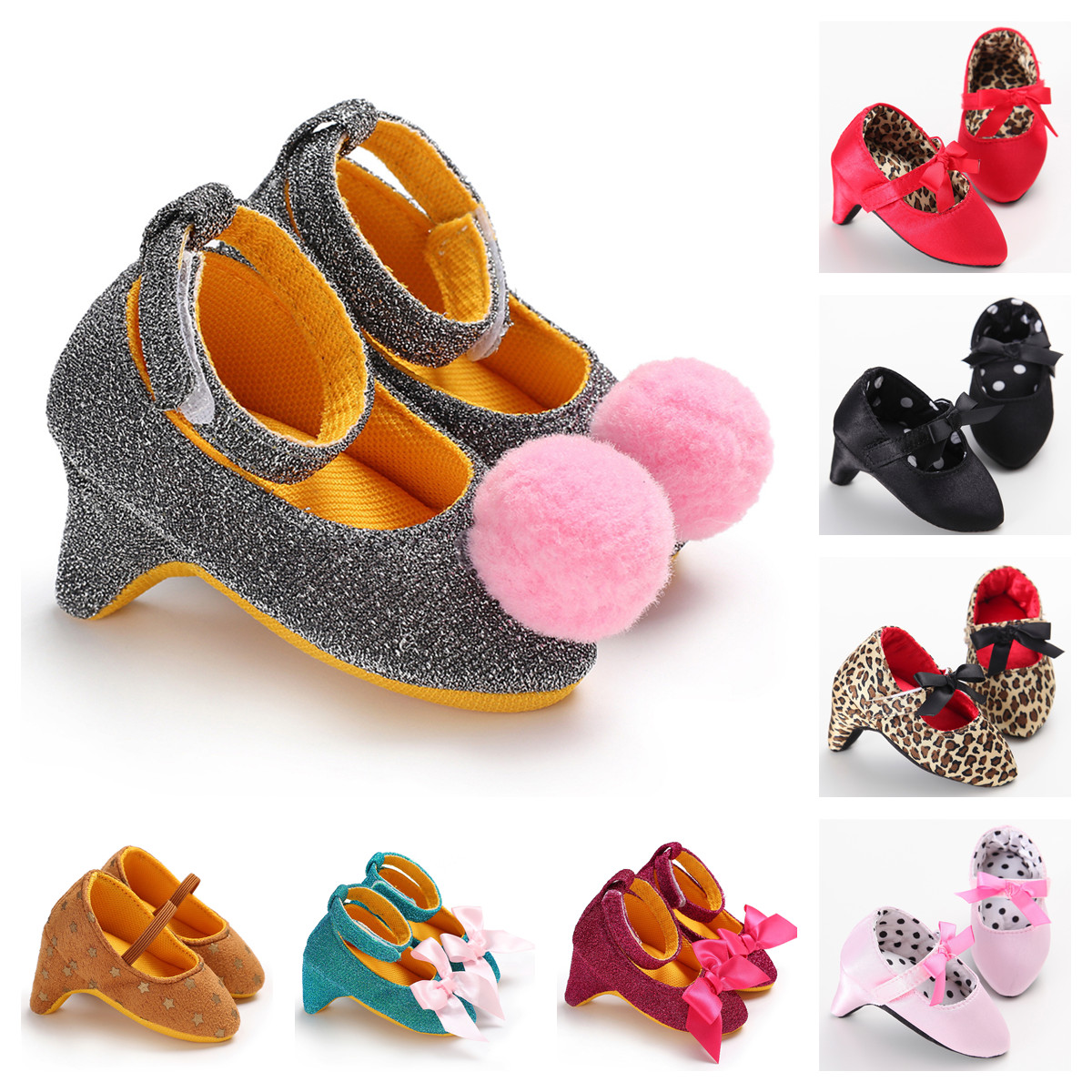 Nova primavera e outono bebê meninas antiderrapante sapatos da criança do bebê meninas bonito arco salto alto do bebê meninas sapatos de salto alto da criança