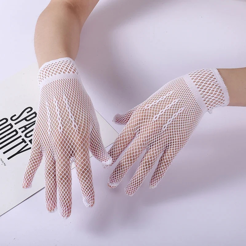 Gants ajourés en dentelle Lolita pour filles, étiquette de cérémonie pour femmes, mitaines fines en maille, gothique Punk, gant Sexy, noir, blanc, élastique doux