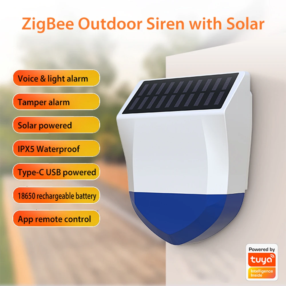 Tuya Smart Zigbee/Wifi Sirene Alarm Wasserdicht Outdoor Mit Solar Und USB Netzteil Optionale 95dB Fernbedienung