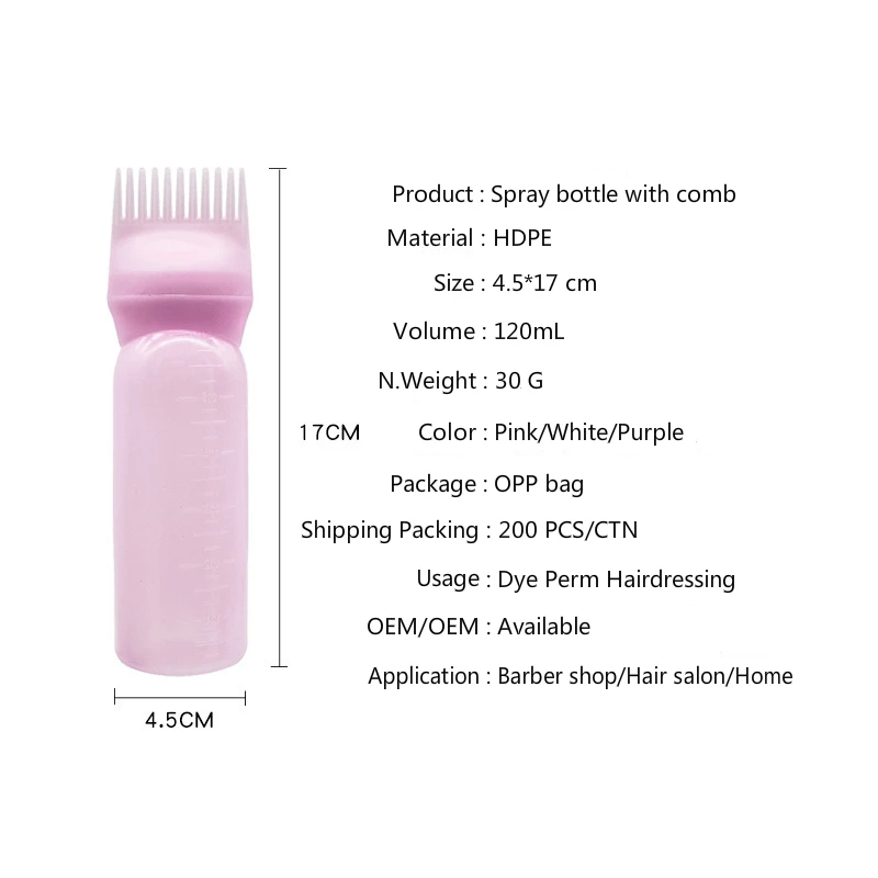 Botella aplicadora de aceite para el cabello de salón de 3 colores, botellas de peine para teñir peluquería profesional, suministros para colorear de peluquería y barbería