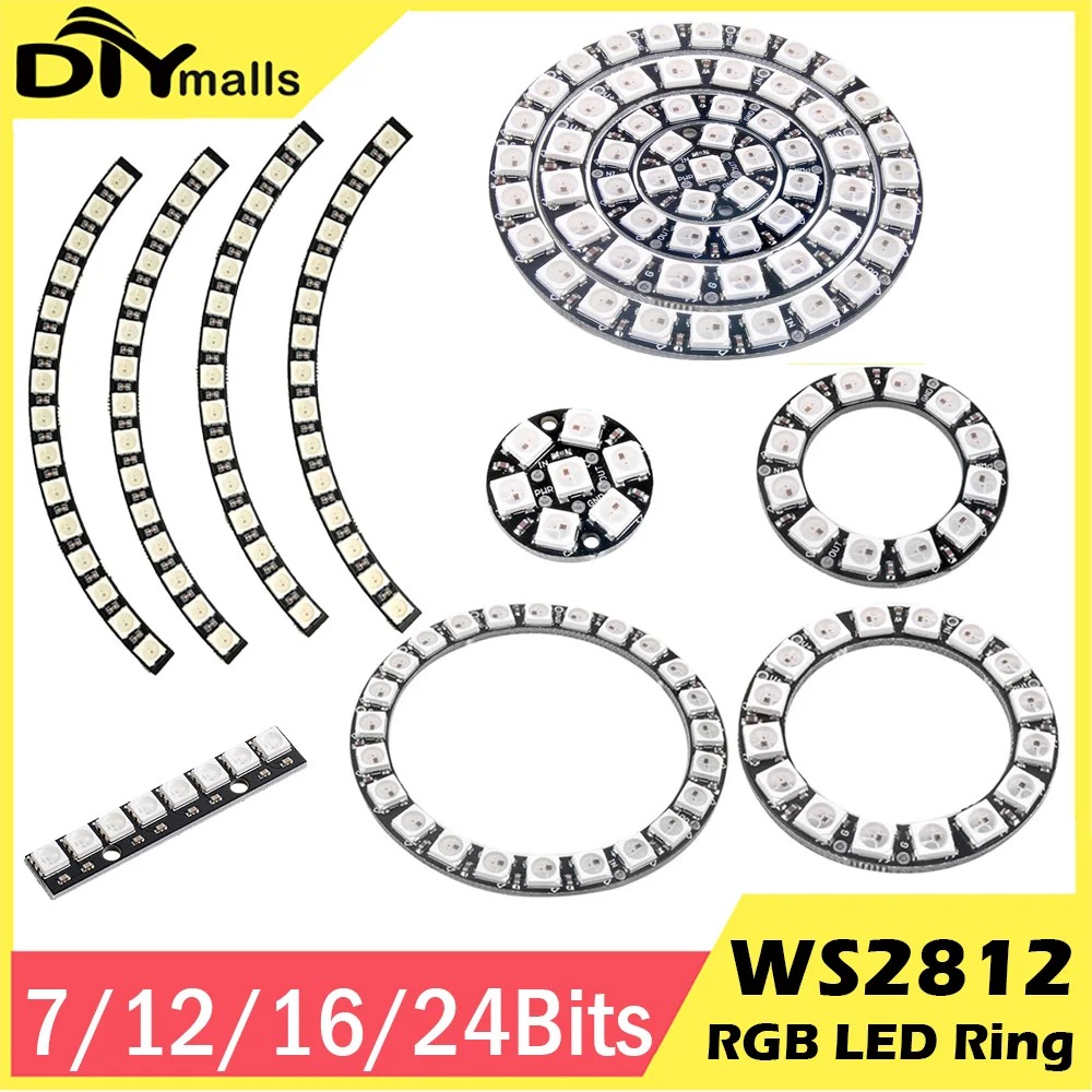 Anillo LED WS2812B 5050 RGB, luz de lámpara de 7/8/12/16/24/60 Bits con controladores integrados WS2812 para Arduino Raspberry Pi