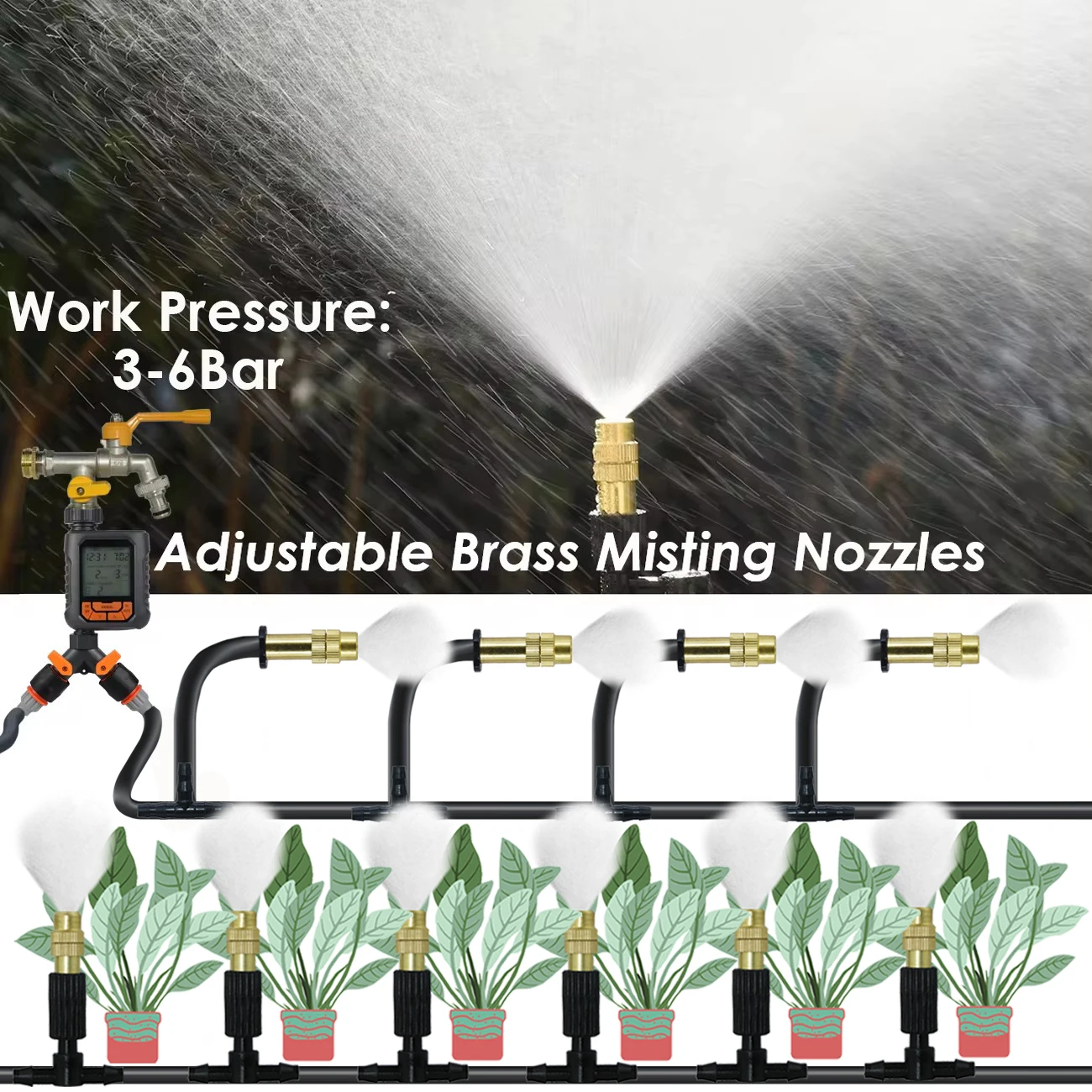 KESLA เรือนกระจก 5-30M กลางแจ้ง 1/4 ทองเหลือง Atomizer Misting Cooling ระบบสวนชลประทานรดน้ําหัวฉีด 4/7 มม.สําหรับ Patio
