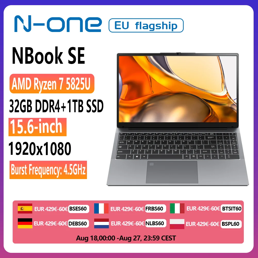 N-one Nbook SE Laptop AMD Ryzen 7 5825U(8core fino a 4.5GHz) Laptop da gioco portatile da 15.6 pollici (16 + 16)GB DDR4 + 1TB SSD Computer