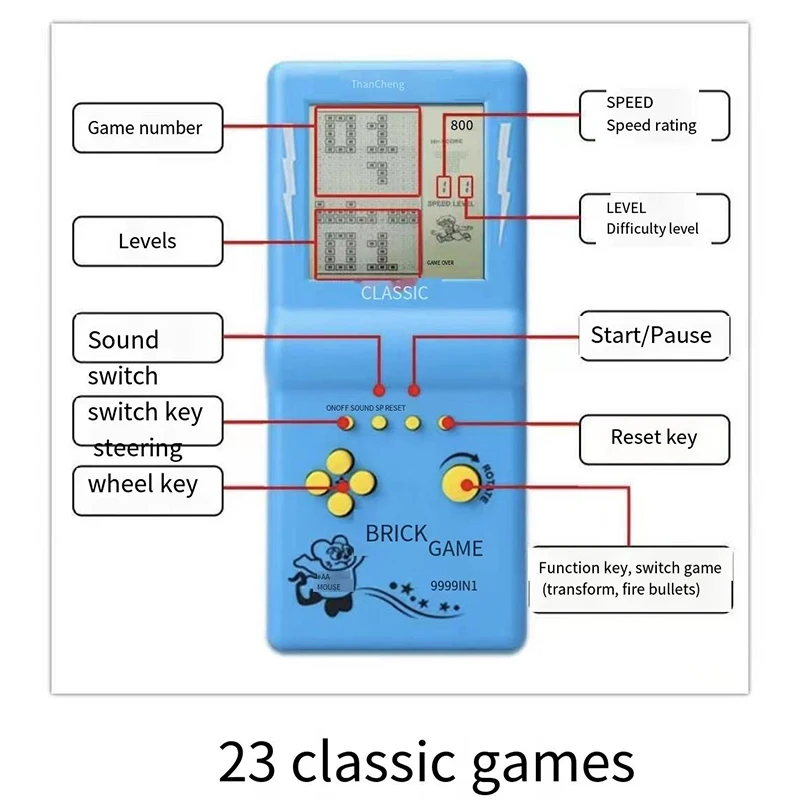 LZAKMR Mini Console de jeu portable 23 jeux intégrés 80 enfance classique Tetris rétro jouets d'étudiant pour enfants à l'ancienne