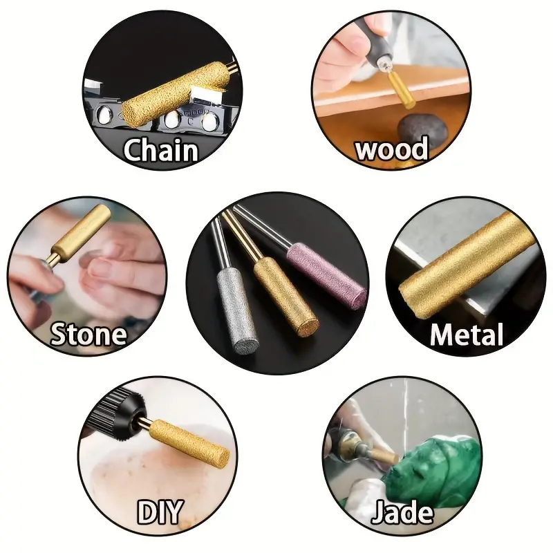 10-Piece Diamond Chainsaw Sharpening Set, Titanium-Coated Corundum Grinding Wheel, Rotary Tool File Stone, Suitable for Artificial Jade, Glass, Metal - No Power Required