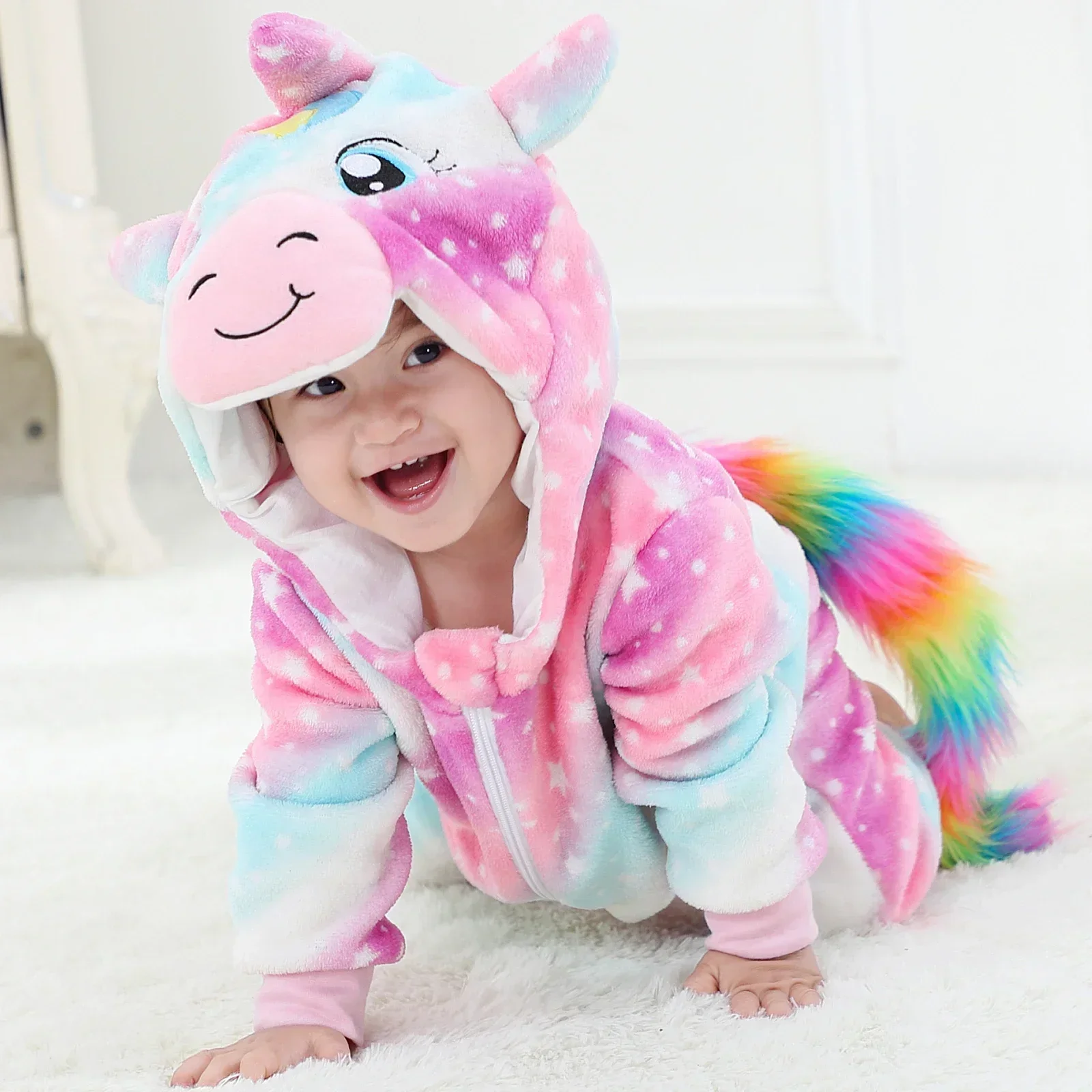 Bé Rompers Mùa Đông Trang Phục Dép Nỉ Cho Bé Gái Bé Trai Tập Đi Cho Quần Áo Trẻ Sơ Sinh Trẻ Em Tổng Thể Động Vật Gấu Trúc Hổ SƯ TỬ KỲ LÂN Ropa Bebe