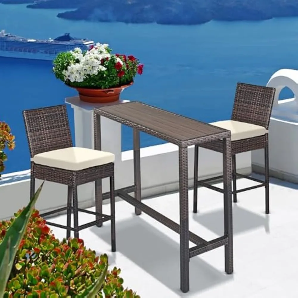 Outdoor Bar Set for Patio 3pcs Outdoor Bar Table and Chairs Set All Weather Bar Height High Top Outdoor Table and Chairs Wicker