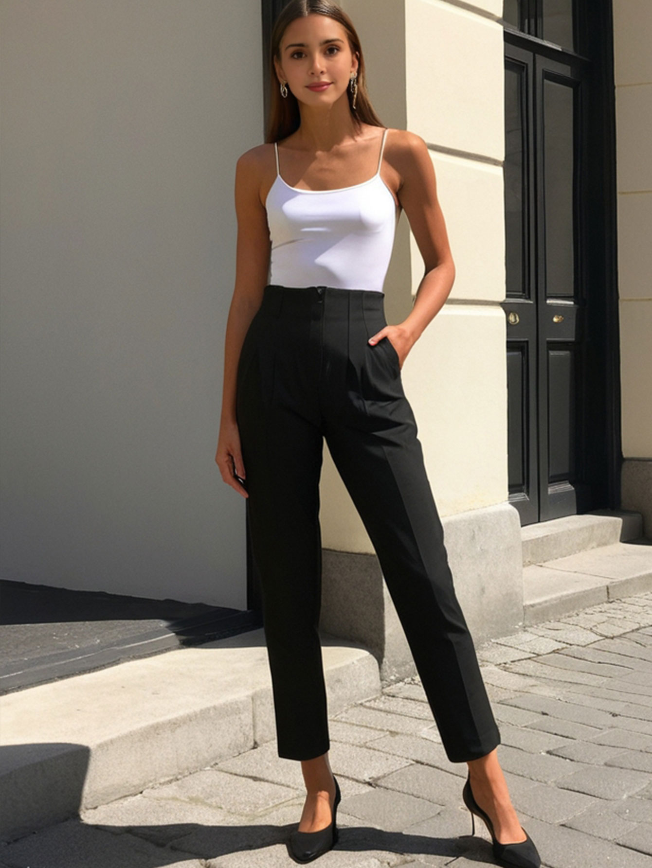 HH 2025 Women's Solid Color Office Slim Fit Pencil Pants High Waist Zipper Fly Women's Commuting Pocket Trim Pant Streetwear
