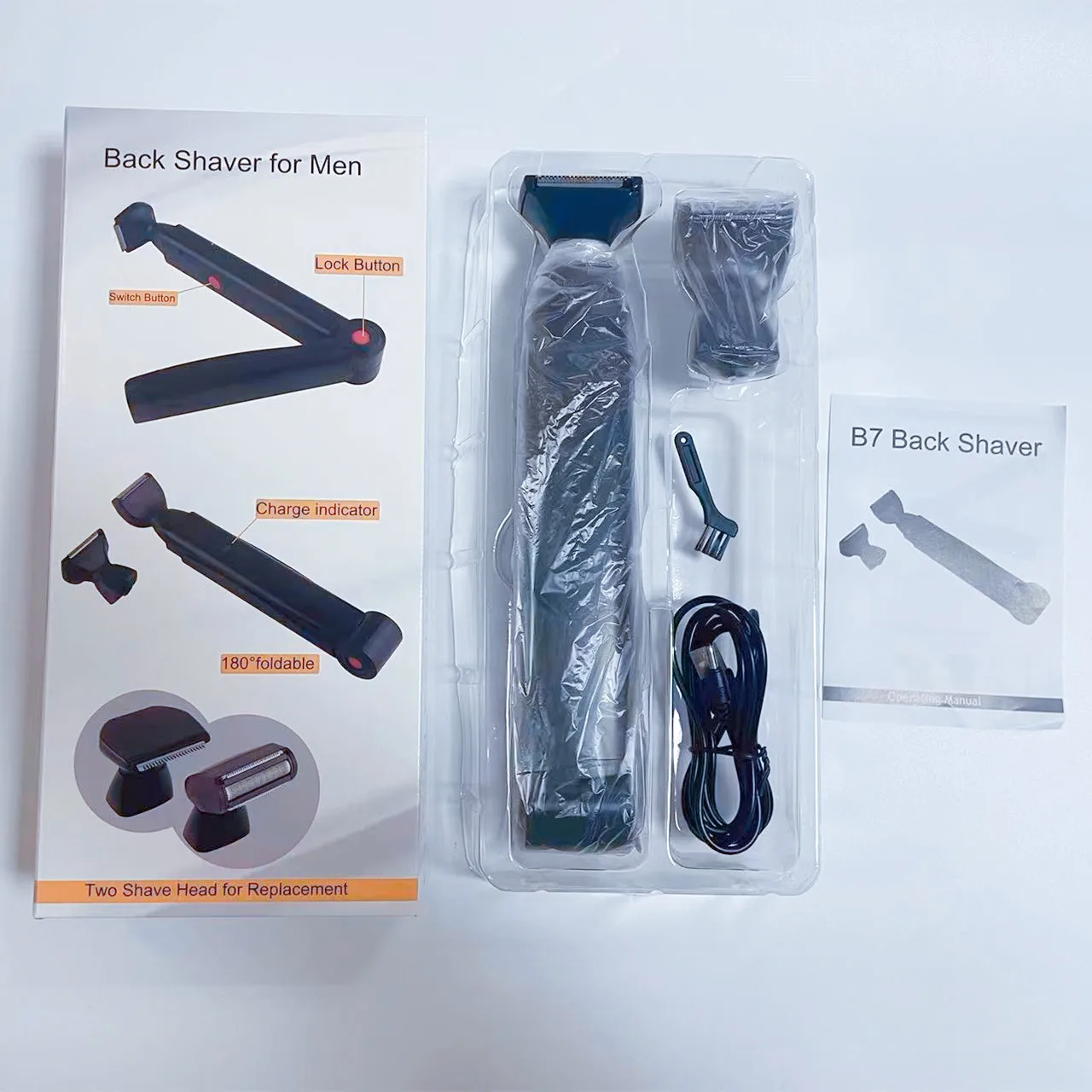 เครื่องโกนหนวดหลังผู้ชายกันน้ําด้ามยาว USB เครื่องโกนหนวดแบบชาร์จไฟได้เครื่องโกนหนวดแบบพับได้สําหรับผู้ชาย