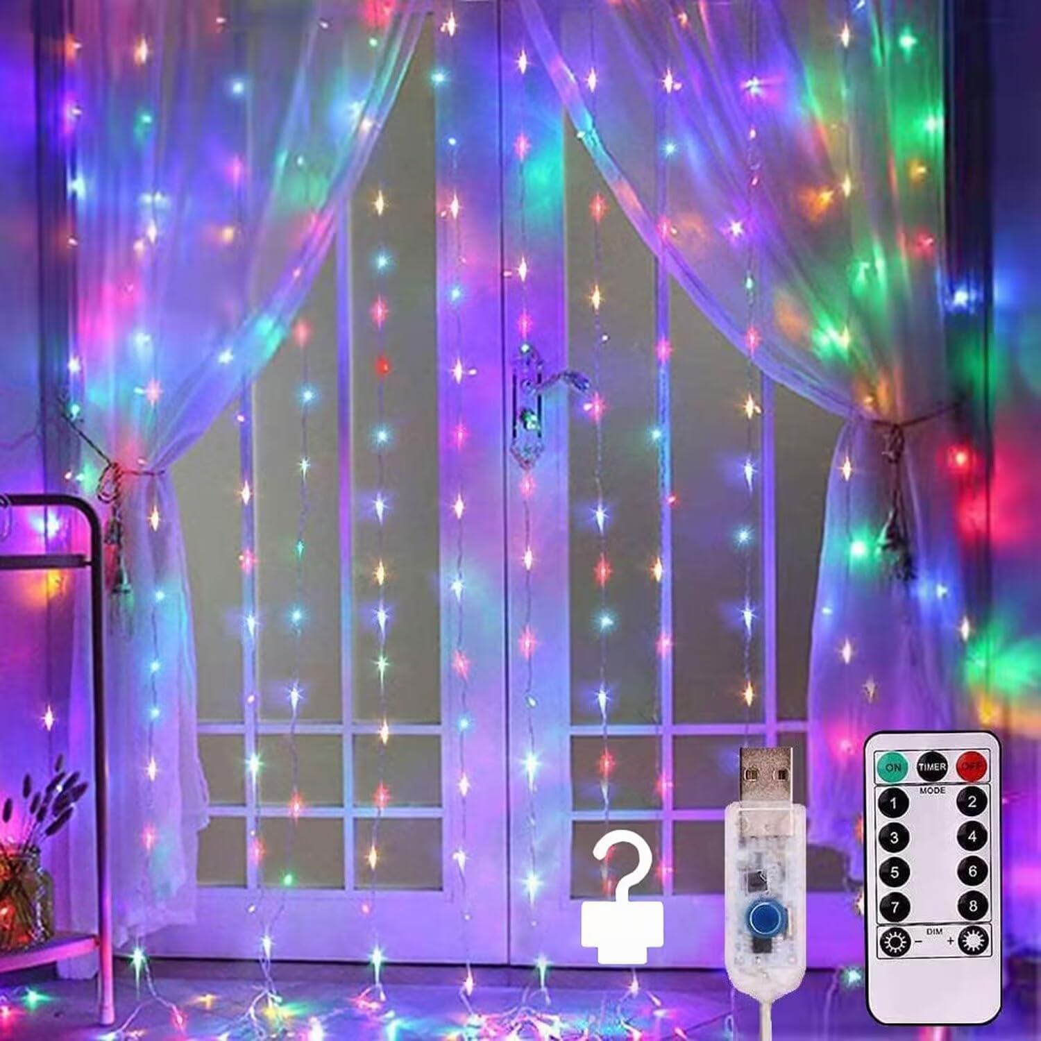 300 LED-Vorhang-Lichterkette, 8 Modi, funkelnde Lichterkette für den Innenbereich, mit Fernbedienung, für Schlafzimmer, Fenster, Hochzeit, Party, Wanddekoration, Weihnachten