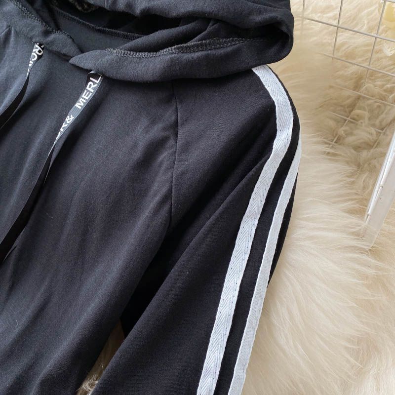 フード付きセーター結合長袖 Tシャツ女性対照的な色スリムに見える薄いデザインセンス無地下敷きトップス