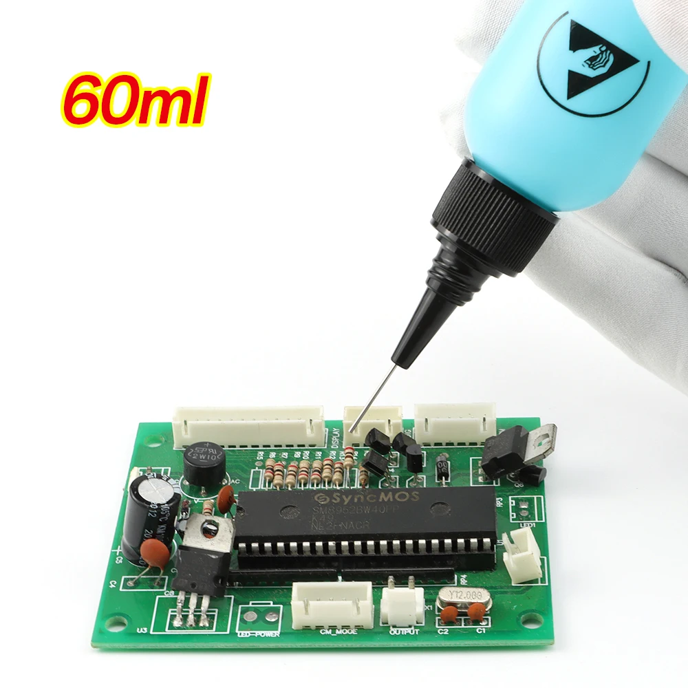 60ml Plastic Liquid Alcohol Bottle Rosin Solvent Anti-static Adhesive Bottle with Dispensing Needle for Glue DIY Repair Tool