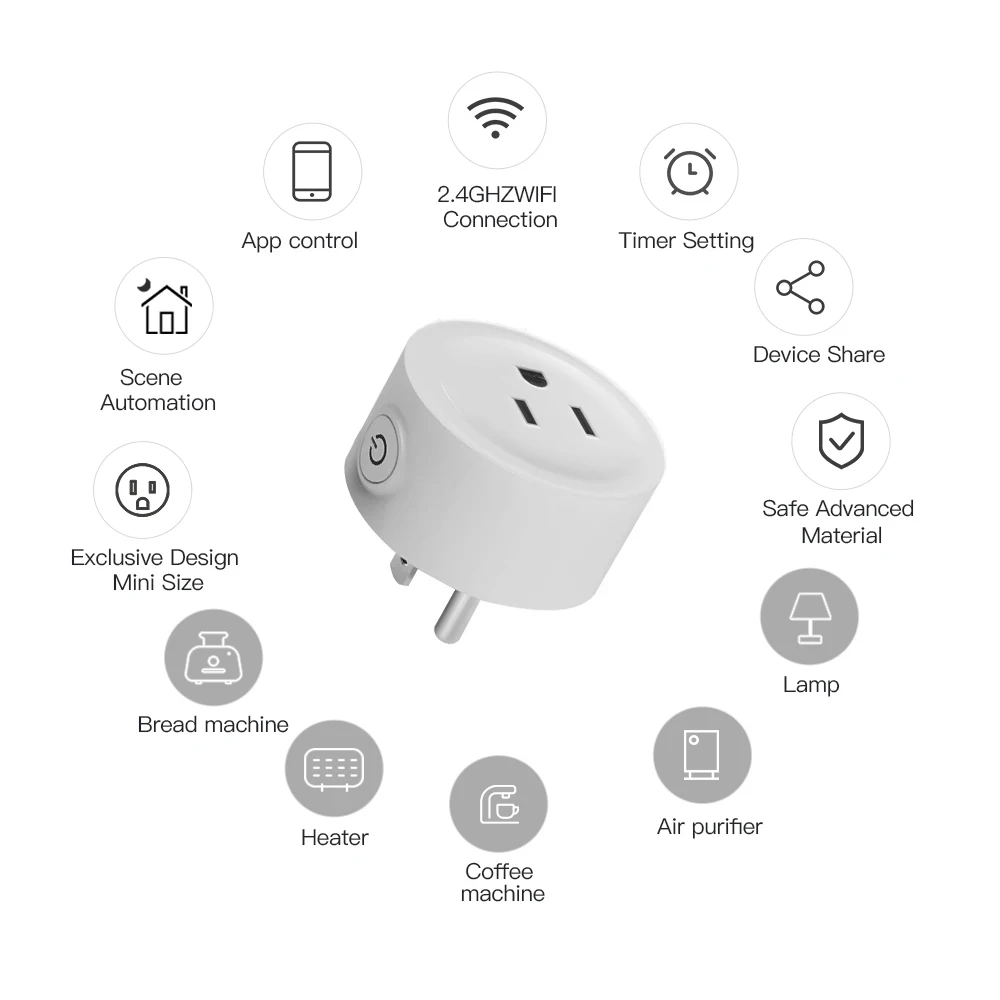 Tuya Wifi Smart Plug EUA Soquete Interruptor Sem Fio Smart Home App Cena Linkage Suporte Alexa Google Home Controle Assitant Voz
